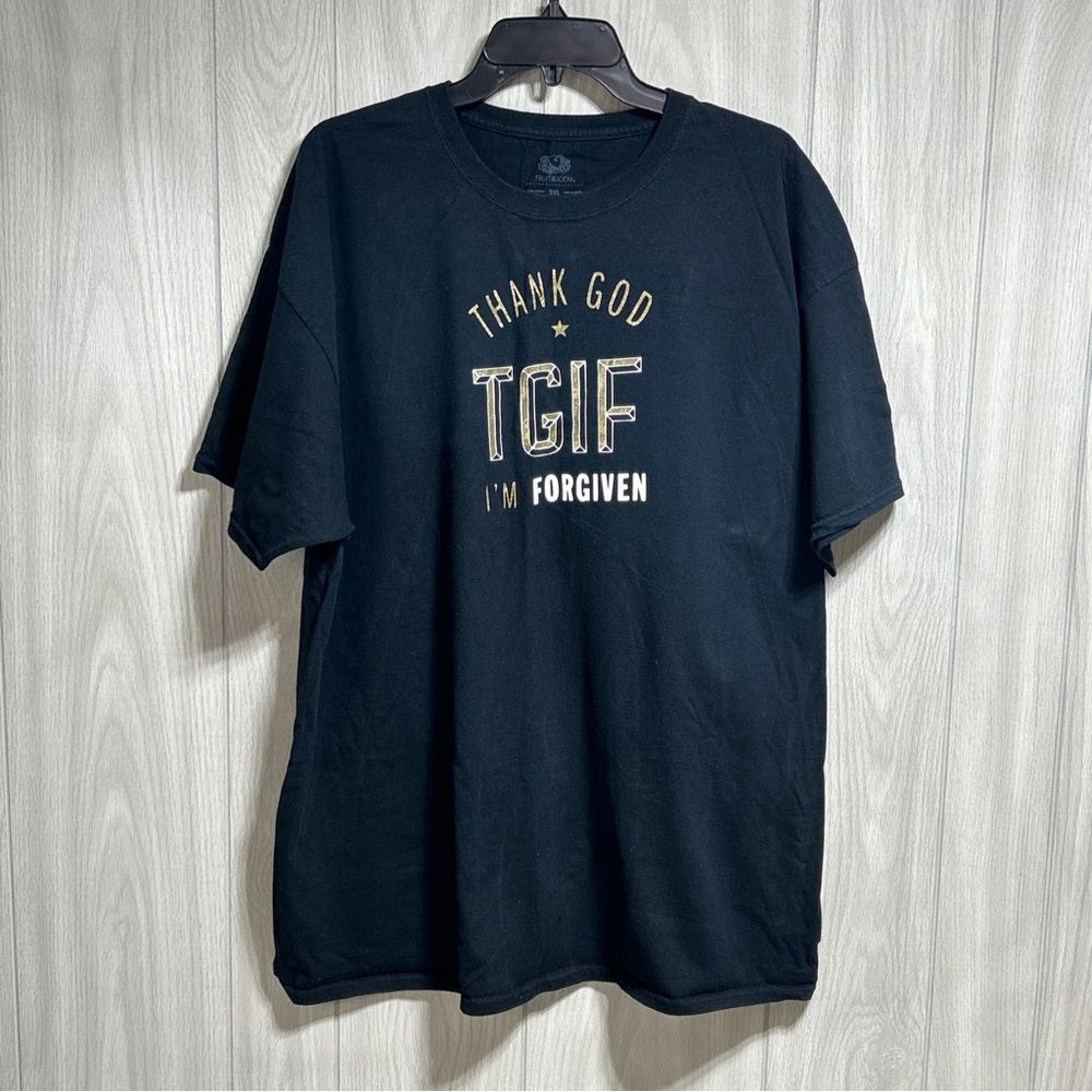 Fruit Of The Loom “Thank God I’m Forgiven” Black Short Sleeve Shirt Size 2XL